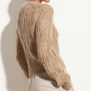 Vince Variegated Cable Crew in beige/gold, new with tags, Sz S
